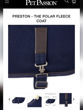 Preston Polar Fleece Dog Coat — Navy with Brown Trim